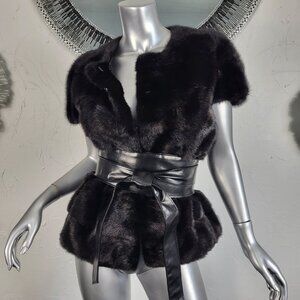 $2100~O.A.O ELER~SZ S~BROWN RANCH BLACK GENUINE REAL MINK FUR COAT VEST JACKET